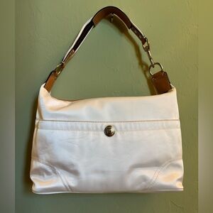 Beautiful Coach - White Nylon and Tan Leather Shoulder Bag